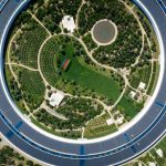 An aerial view of a circular road in a park